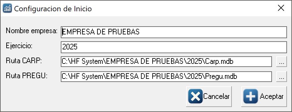 Configuración de inicio