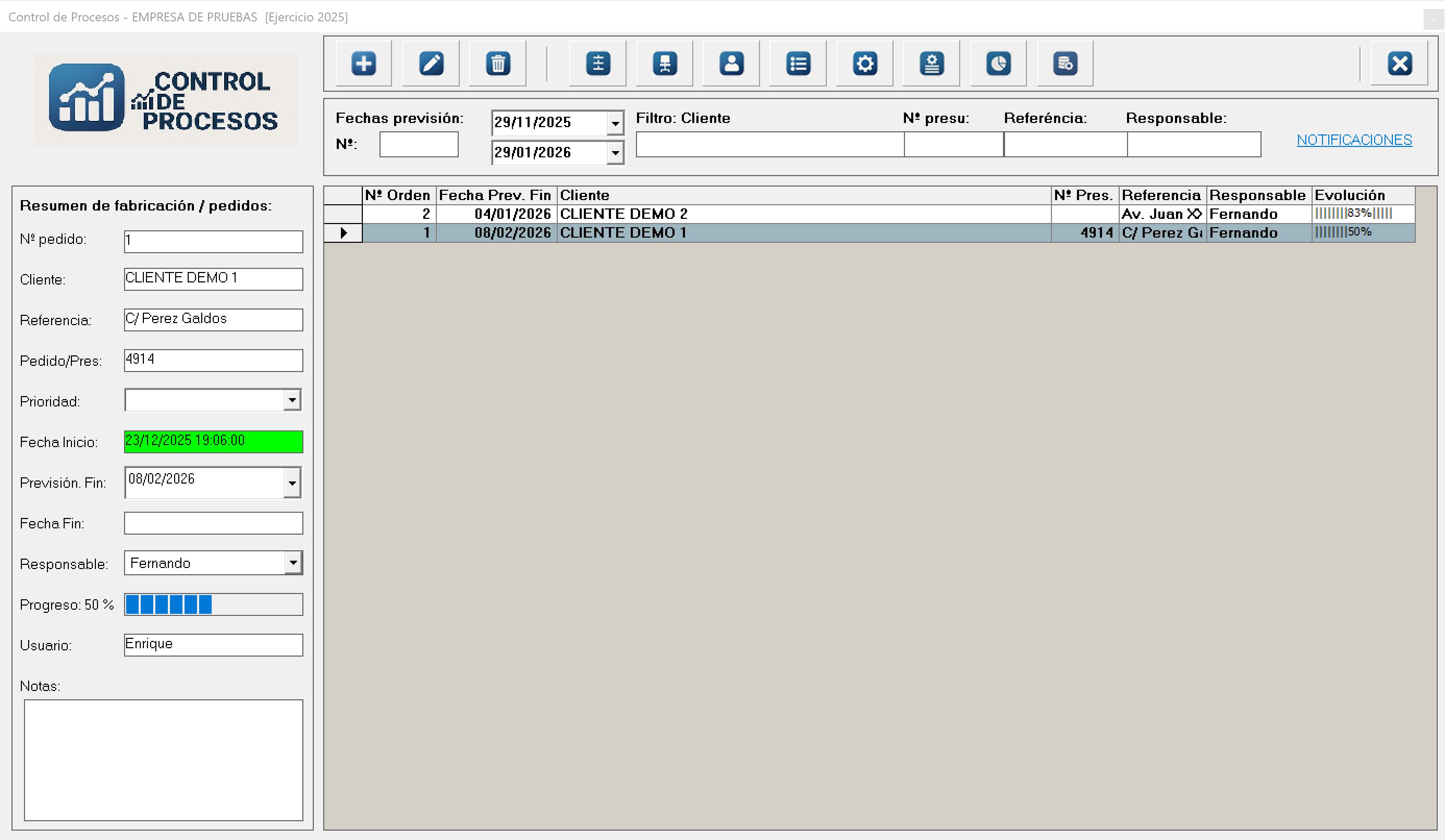 Pantalla principal GestiónControlDeProcesos